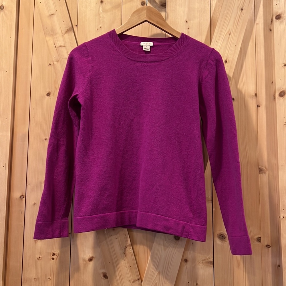 J. Crew Teddie Crew Neck Sweater Purple Fuchsia Wool Cotton Blend Size Small